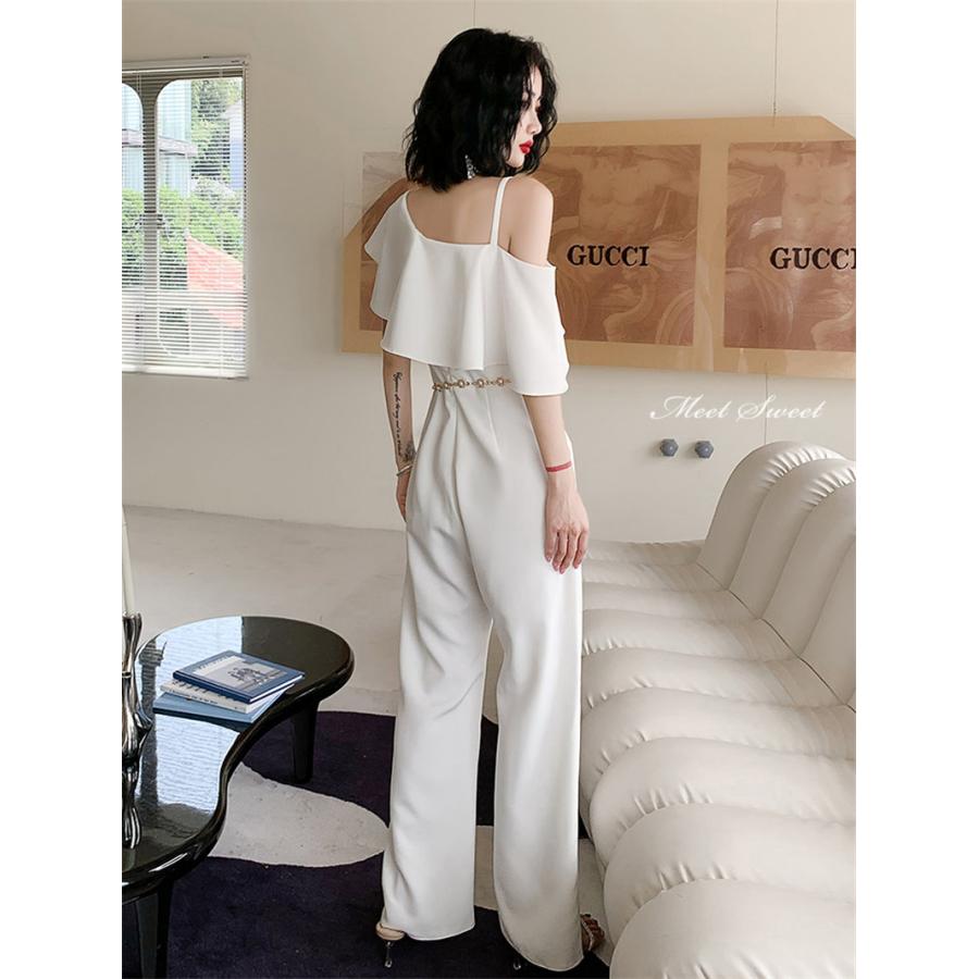 カラードレス パンツドレス ファスナー ホワイト フリル パーティー