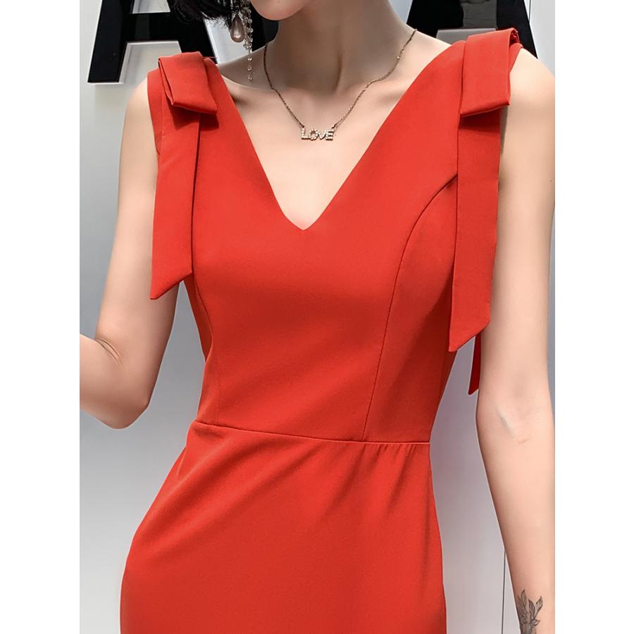 カラードレス ファスナー オレンジレッド パーティードレス フォーマル