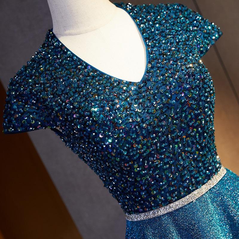 カラードレス 編み上げ ピーコックブルー ロングドレス 結婚式