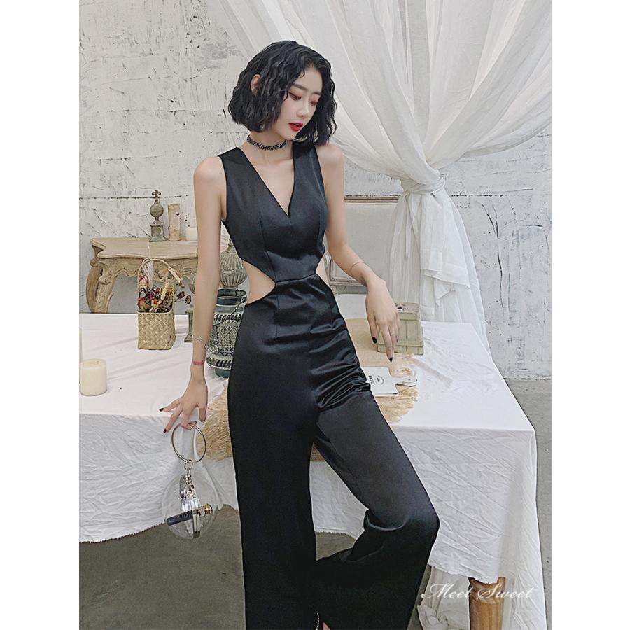 カラードレス パンツドレス ブラック ノースリーブ 大人 パーティー