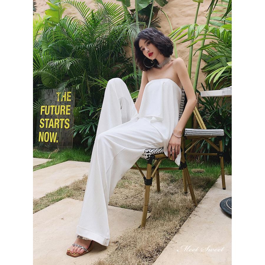 カラードレス パンツドレス ホワイト ブラック ベアトップ パーティー