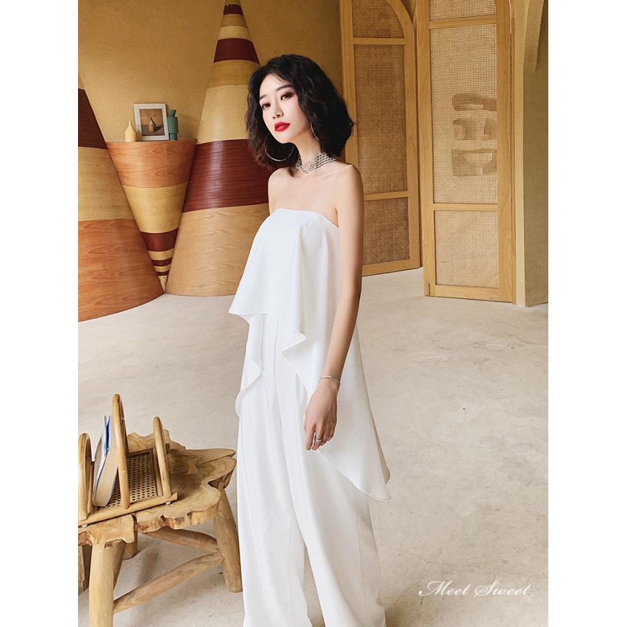 カラードレス パンツドレス ホワイト ブラック ベアトップ パーティー