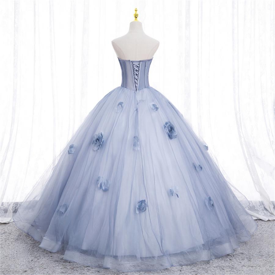 カラードレス 2way 編み上げ ブルー 長袖 ステージドレス ロングドレス