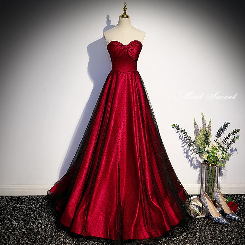 カラードレス 2way 付け袖 編み上げ ワインレッド 前撮り 赤 ロング  