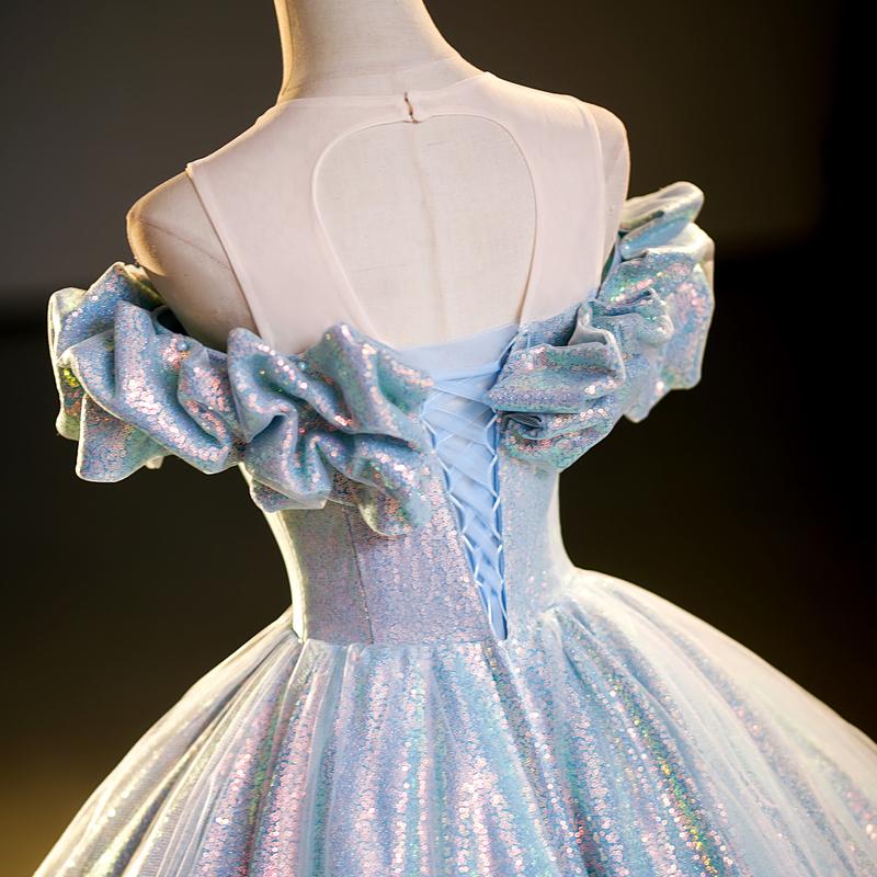 カラードレス 編み上げ ブルー ロングドレス 結婚式 二次会 発表会