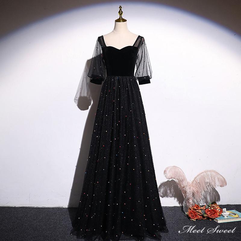 楽天市場】カラードレス ロングドレス ブラック 長袖 花柄 黒