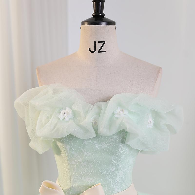 カラードレス 編み上げ ライトグリーン ロングドレス 結婚式 二次会