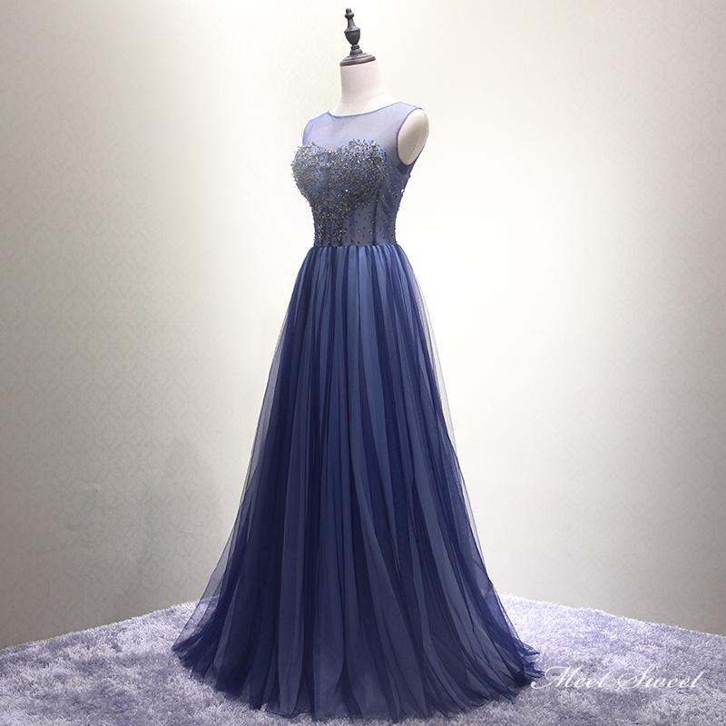 カラードレス 編み上げ ブルー ビーズ ロングドレス 結婚式 二次会 発表会 演奏会 ウェディングドレス ウエディングドレス 花嫁 ノースリーブ 青 Aラインドレス_3
