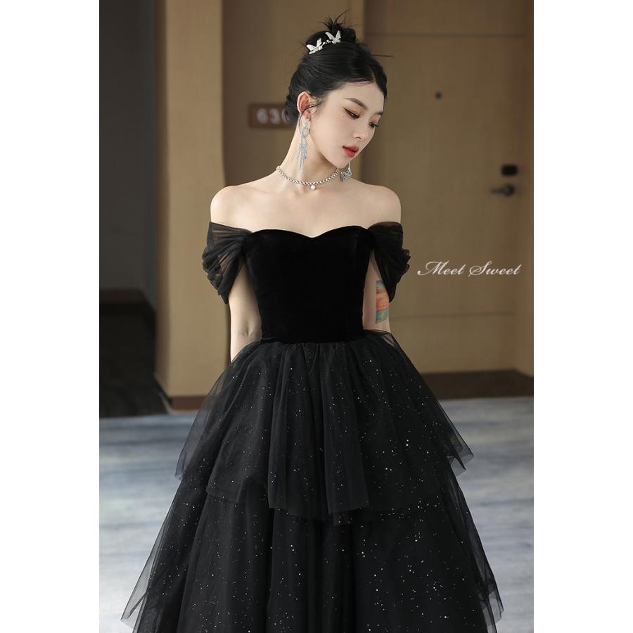 カラードレス ブラック オフショルダー プリンセスドレス 結婚式 カラードレス ブラック オフショルダー プリンセスドレス 結婚式