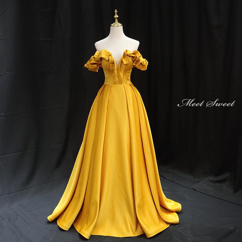 カラードレス ロングドレス プリンセスドレス イエロー 黄色 結婚式