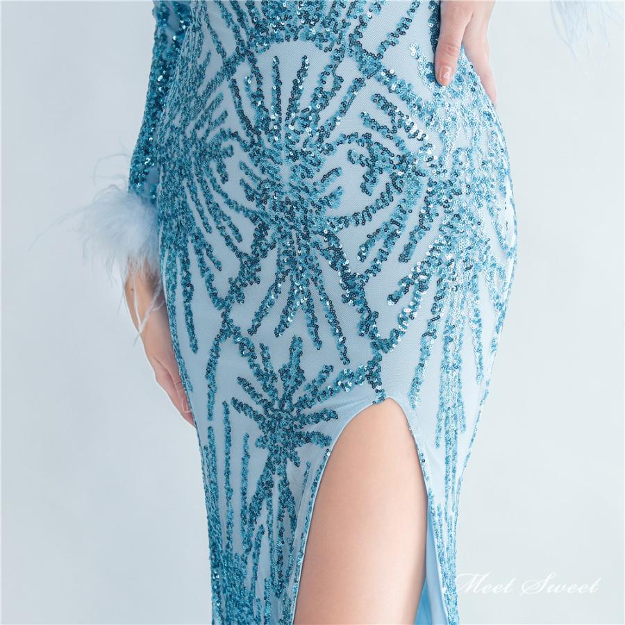 カラードレス パーティードレス 長袖 秋 冬 スリット イブニングドレス  