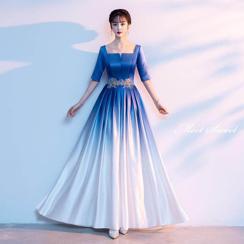 FANCY カラードレス　コスプレ　演劇　舞台　発表会に カラードレス ロングドレス ブルー レッド 半袖 演奏会 発表会