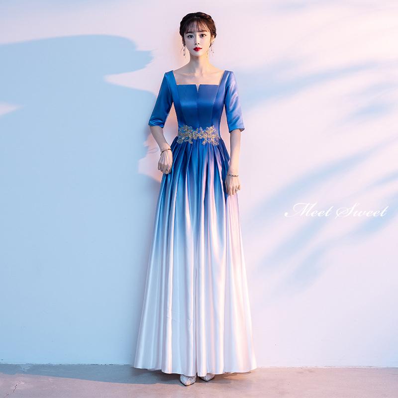 カラードレス ロングドレス ブルー レッド 半袖 演奏会 発表会