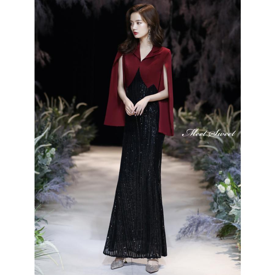 マーメイドドレス ロングドレス 立ち襟 上品 カラードレス ウエディングドレス 結婚式 二次会 舞台用 披露宴 演奏会 発表会 ピアノ 大きいサイズ イベント用 カラードレス ロングドレス マーメイドドレス 赤 黒 パーティードレス