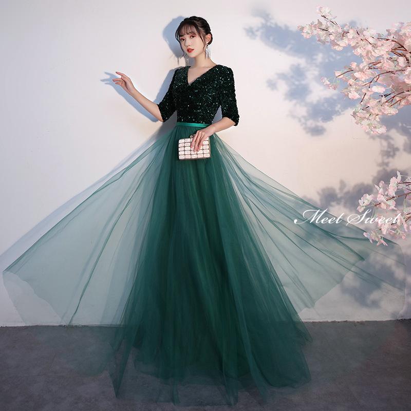 カラードレス グリーン ブラック グレー ロングドレス 演奏会 発表会