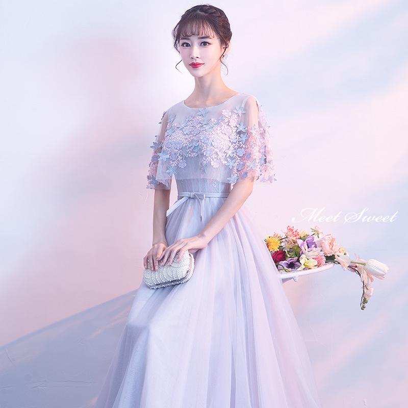 カラードレス ロングドレス グレー パーティードレス ウェディングドレス ウエディングドレス 結婚式 二次会 披露宴 花嫁 演奏会 発表会 ケープ 二の腕カバー_3