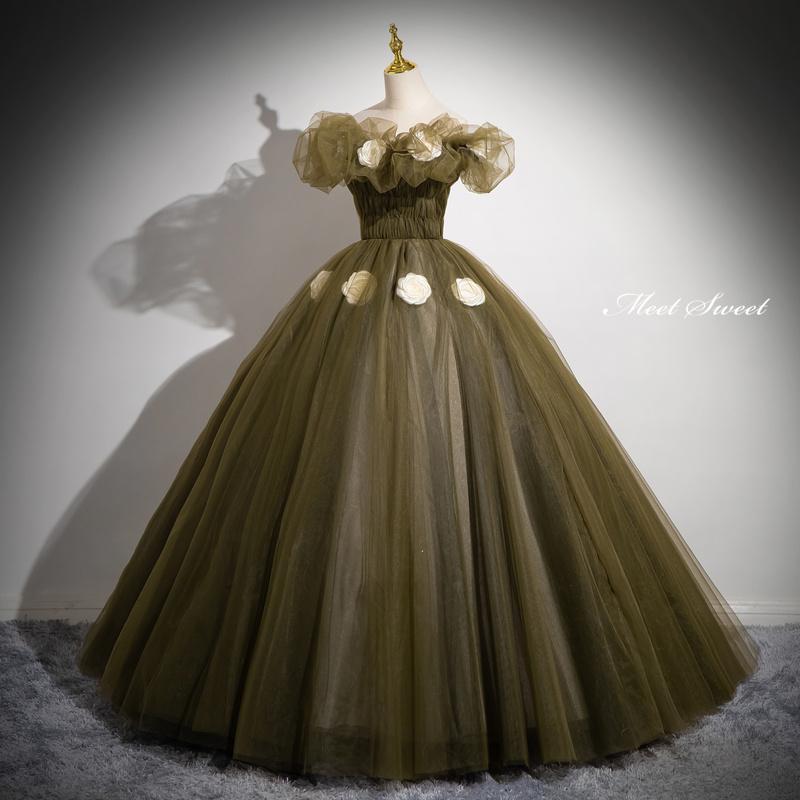 カラードレス プリンセスライン ロングドレス カーキグリーン カラードレス プリンセスライン ロングドレス カーキグリーン