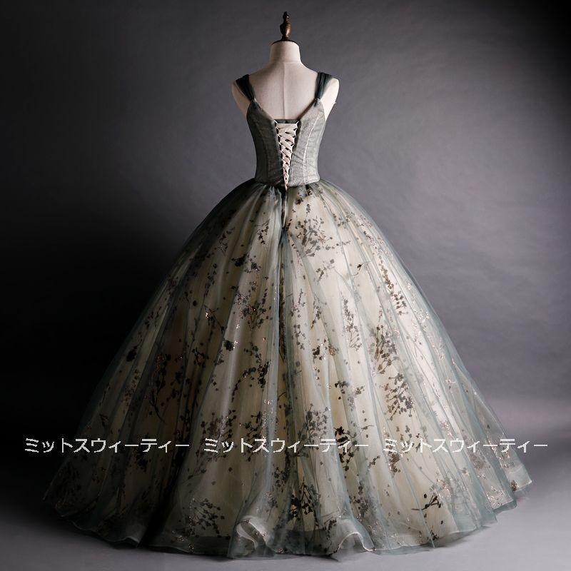 カラードレス 演奏会用ドレス ロングドレス グリーン 濃緑 フォーマルドレス 結婚式 イブニングドレス 二次会 発表会 コンサート コンクール 舞台 ステージ衣装の画像