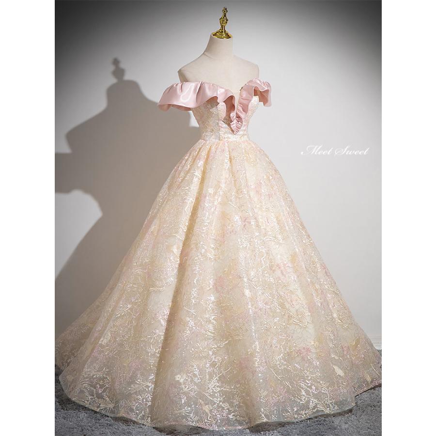 カラードレス プリンセスライン ロングドレス シャンパン オフ