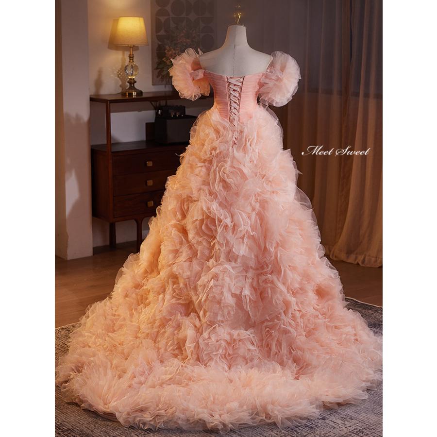 カラードレス プリンセスライン ピンク フリル ロングドレス