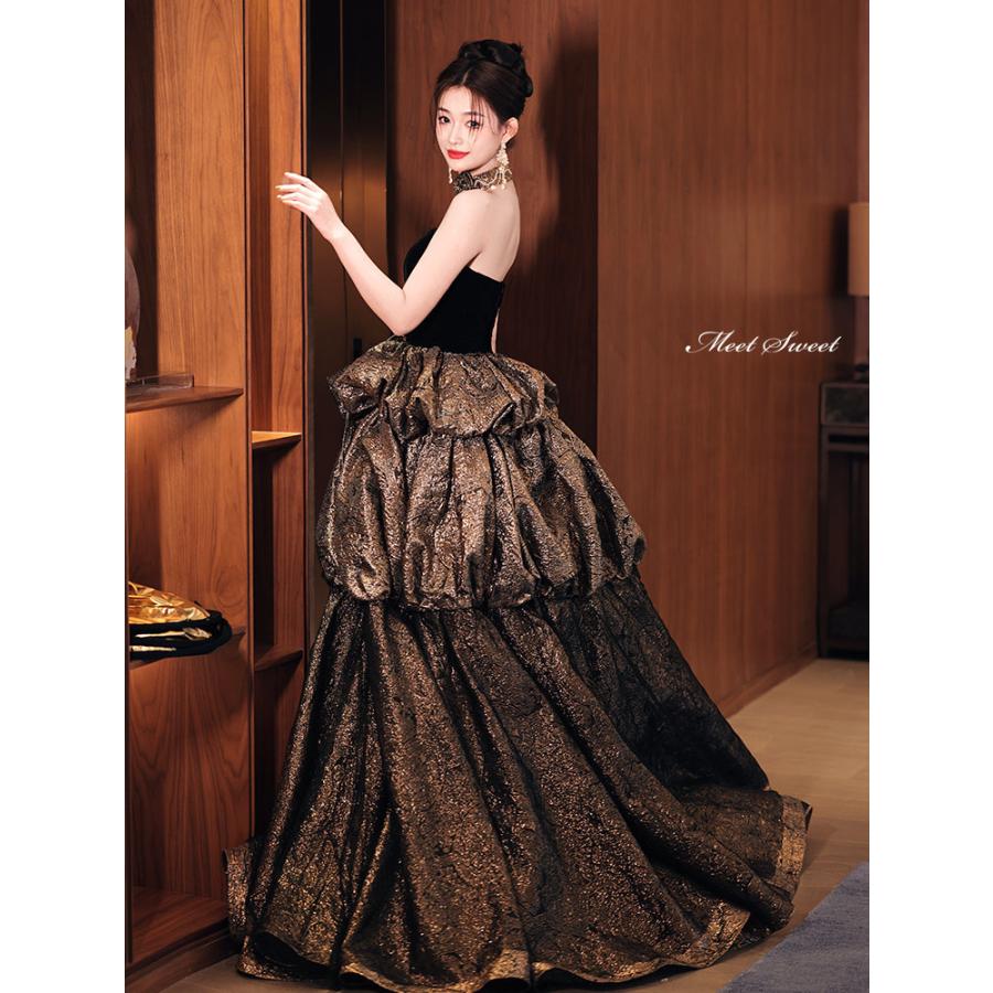 カラードレス プリンセスライン ブロンズ ゴールド ベアトップ ロング