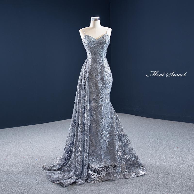 カラードレス マーメイドライン グレー 花柄 キャミソール 袖なし