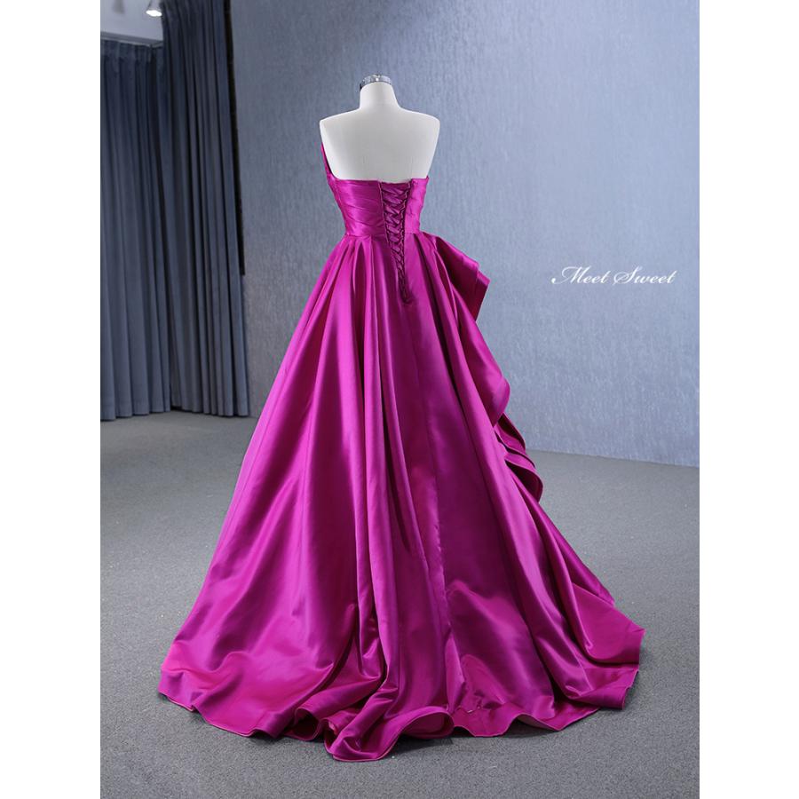 カラードレス プリンセスライン パープル ベアトップ 編み上げ ロング  