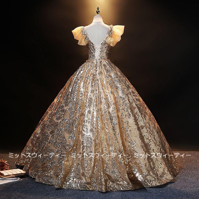 カラードレス 演奏会 ゴールド 結婚式 花嫁 ロングドレス 披露宴