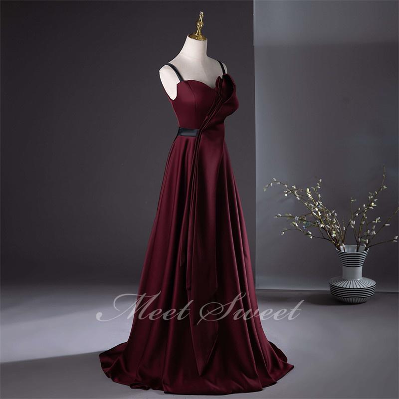 カラードレス Aラインドレス 袖なし ワインレッド 赤 編み上げ ロング