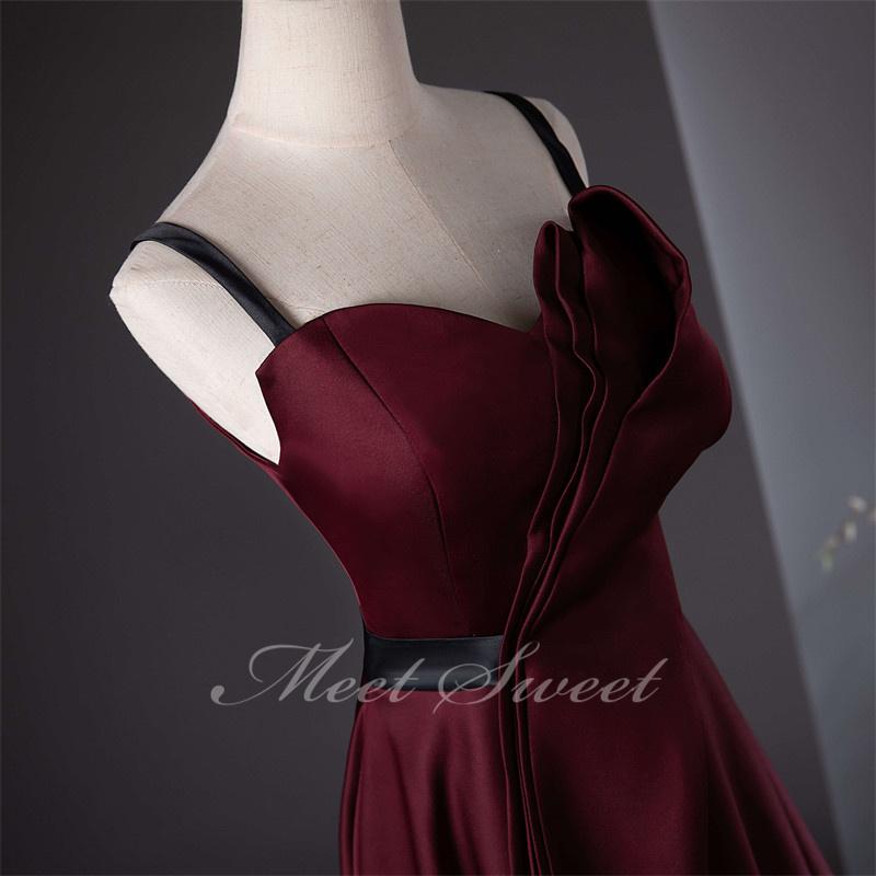 カラードレス Aラインドレス 袖なし ワインレッド 赤 編み上げ ロング