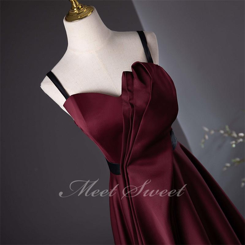カラードレス Aラインドレス 袖なし ワインレッド 赤 編み上げ ロング