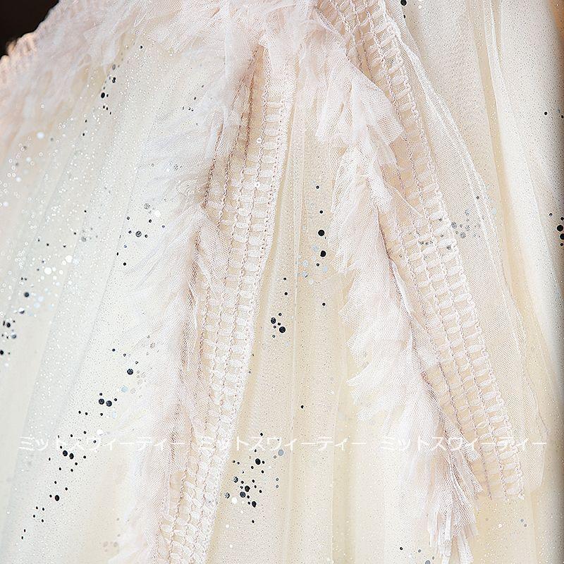 ウエディングドレス カラードレス ロング ベージュ オフショルダー  