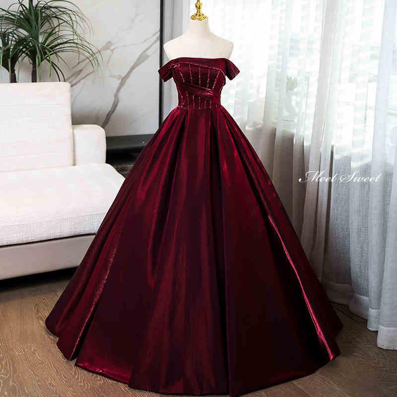 カラードレス ワインレッド オフショルダー ベルベット ウェディング