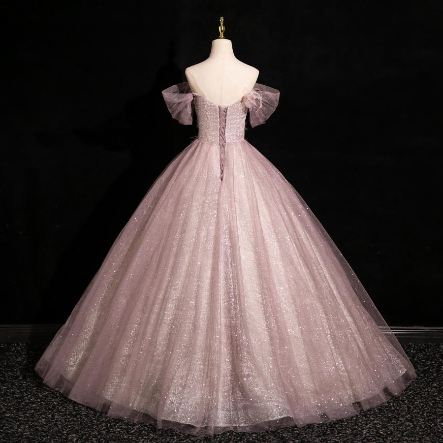 カラードレス オフショルダー ピンク 蝶 キラキラ ウェディングドレス