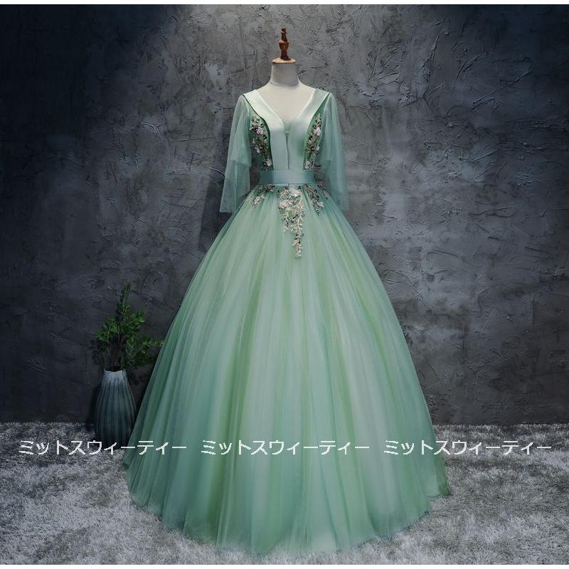 ウエディングドレス カラードレス ロング グリーン 結婚式 ロングドレス 演奏会 コンサート 二次会 プリンセスライン ステージ衣装 パーティー コンクールドレス