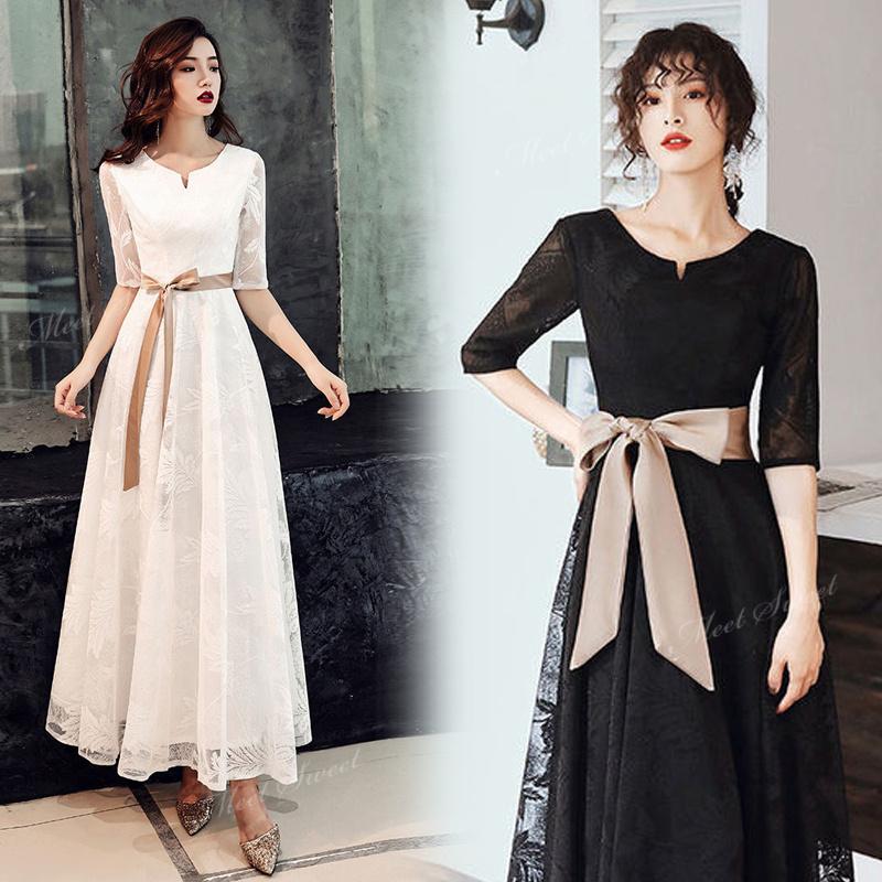 カラードレス パーティードレス ホワイト ブラック お呼ばれ リボン