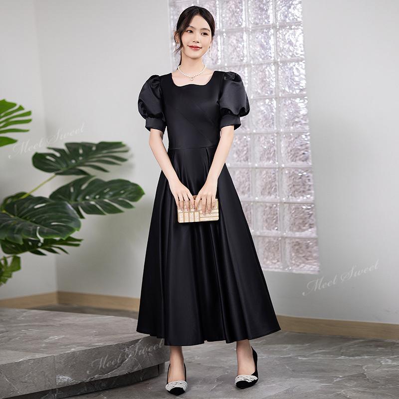 カラードレス パーティードレス ブラック ネイビー グリーン お呼ばれ フォーマル ワンピース パフスリーブ サテン 結婚式 二次会 同窓会 入学式 入園式かわいい カラードレス パーティードレス ブラック ネイビー グリーン お呼ばれ