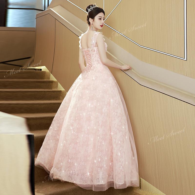 カラードレス ピンク オフショルダー フラワー 花 ウェディングドレス