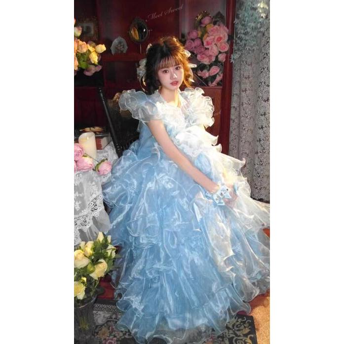 カラードレス ブルー ホワイト ウェディングドレス ボリューム 結婚式