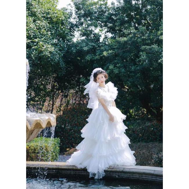 カラードレス ブルー ホワイト ウェディングドレス ボリューム 結婚式