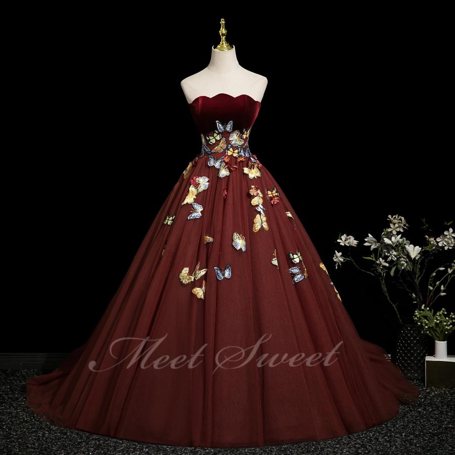 AIMER ベアトップドレス ボルドー カラードレス ベアトップ ボルドー色 演奏会 発表会 二次会 花嫁