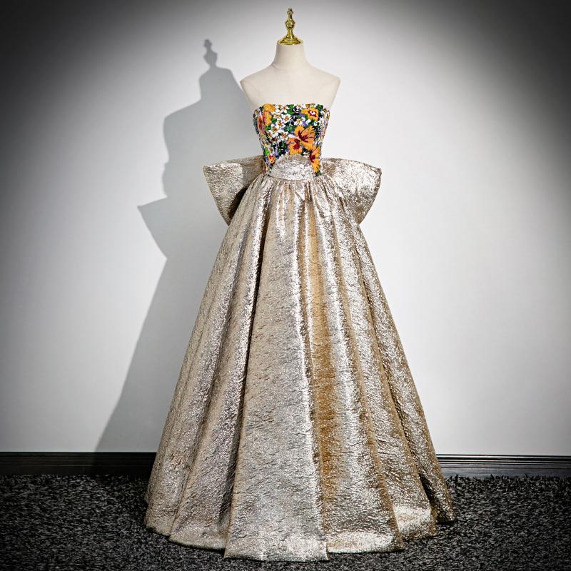 PREFERENCE 高級 ロングドレス ラメ糸 メタル ジャガード 花柄 42 クラシックジャガード Aラインロングドレス FD-080277 | アールズガウン