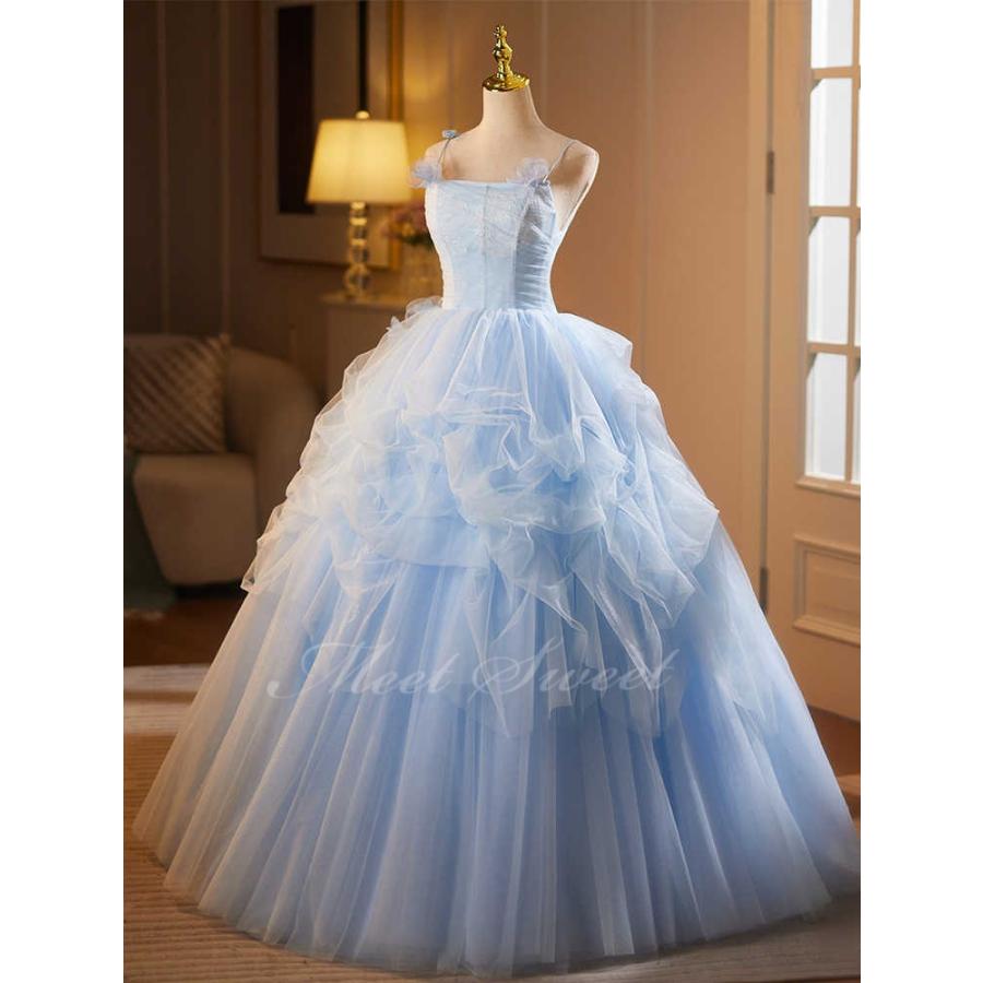 カラードレス ライトブルー ノースリーブ 演奏会 発表会 二次会 花嫁