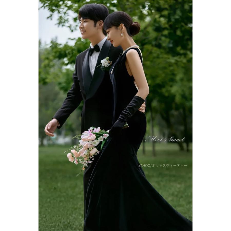 カラードレス ブラック ベルベット 結婚式 グローブ・チョーカー・パニエ付 カラードレス ベルベット スレンダーライン パーティードレス 黒