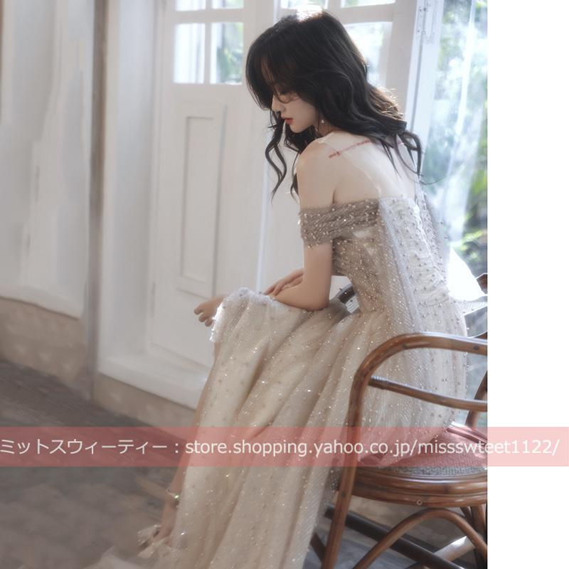 Aラインドレス ロング カラードレス 演奏会 コンサート 安い 結婚式 ウエディングドレス 二次会 花嫁 発表会 ピンク オフショルダー カクテルドレス おしゃれの画像