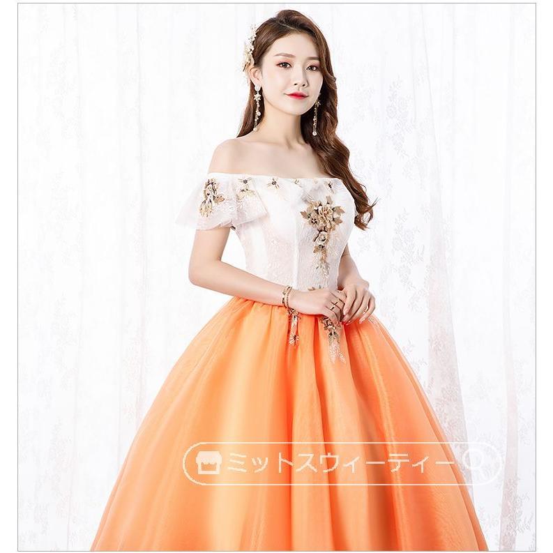 カラードレス グリーン オレンジ 結婚式 ロングドレス 演奏会 カラードレス グリーン オレンジ 結婚式 ロングドレス 演奏会