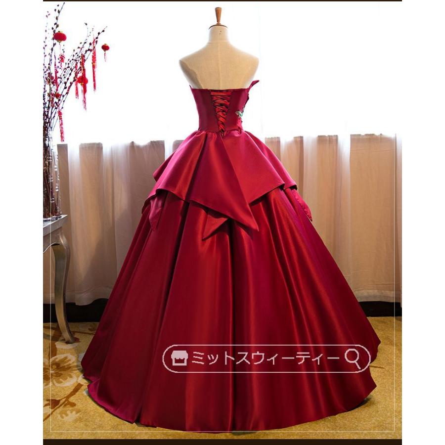カラードレス 青 赤 袖なし プリンセスラインドレス 声楽 舞台衣装