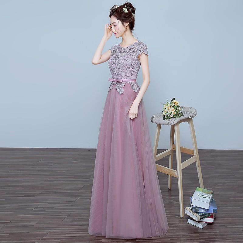 ロングドレス 半袖 サッシュベルト 安い カラードレス パープル イブニングドレス 結婚式 カクテルドレス 演奏会 フォーマル 発表会 パーティードレス_2