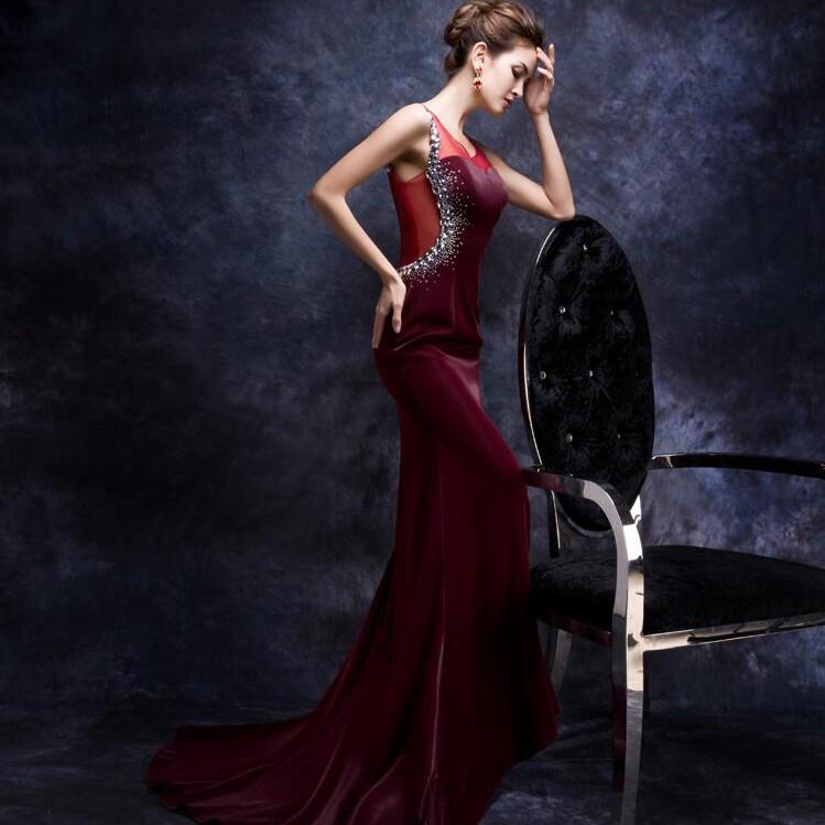 マーメイドドレス カラードレス 赤 ロングドレス 安い イブニング  