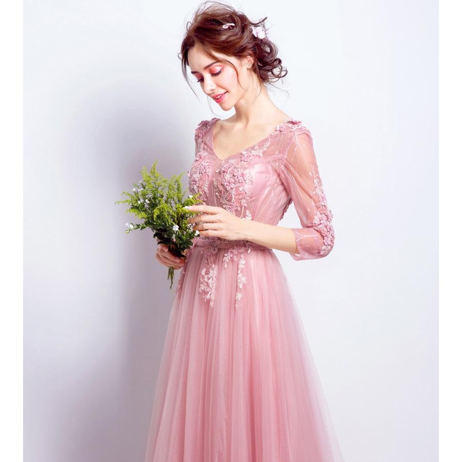 パーティードレス 袖あり 結婚式 フォーマル イブニングドレス